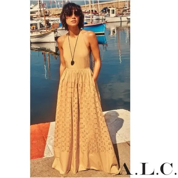 A.L.C. **NWT** Blair Eyelet Halter Cotton Maxi Dress Butterscotch Yellow